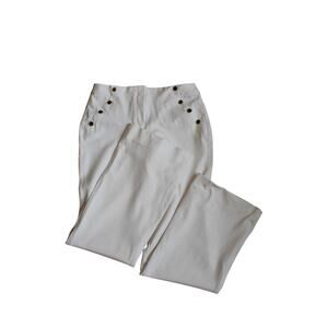 Slim Flare White Sailor Pants with Gold Button Detail Women’s Size 6